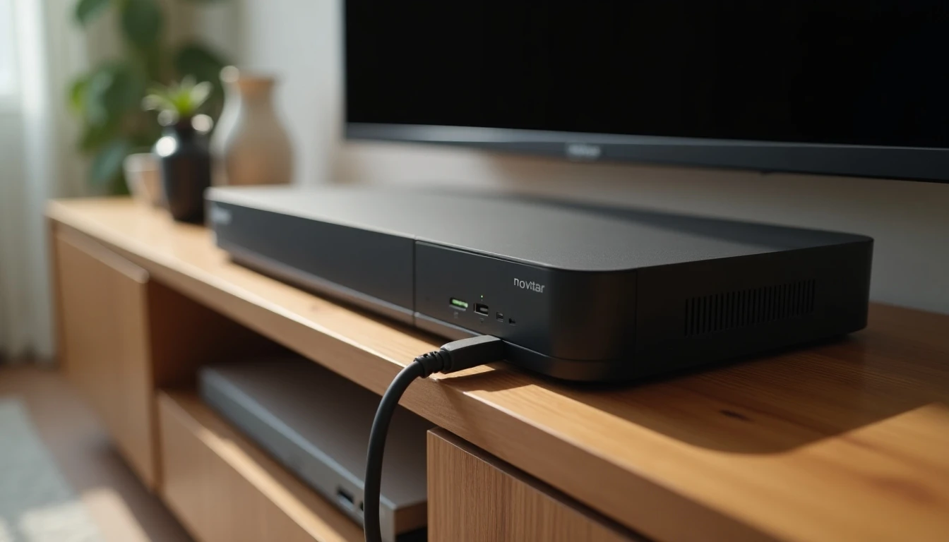 Decodificador Movistar 2026 conectado y listo para usar en una mesa de centro moderna.