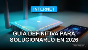Solución para internet caído en 2026, router moderno con luces LED indicadoras en una mesa de trabajo limpia.