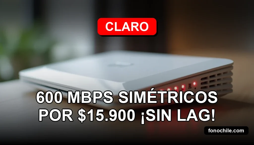 Modern white router with glowing red LED lights resting on a clean, minimalist wooden desk, symbolizing high-speed 600 Mbps symmetrical internet.