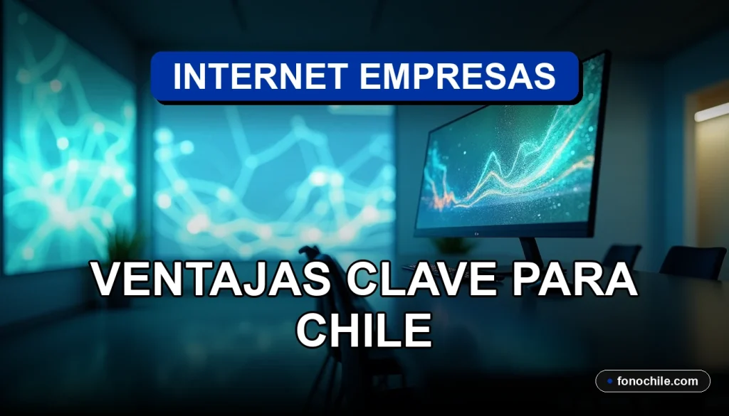 Ventajas de internet empresarial de alta velocidad para empresas en Chile, mostrando gráficos de crecimiento abstractos en una pantalla.
