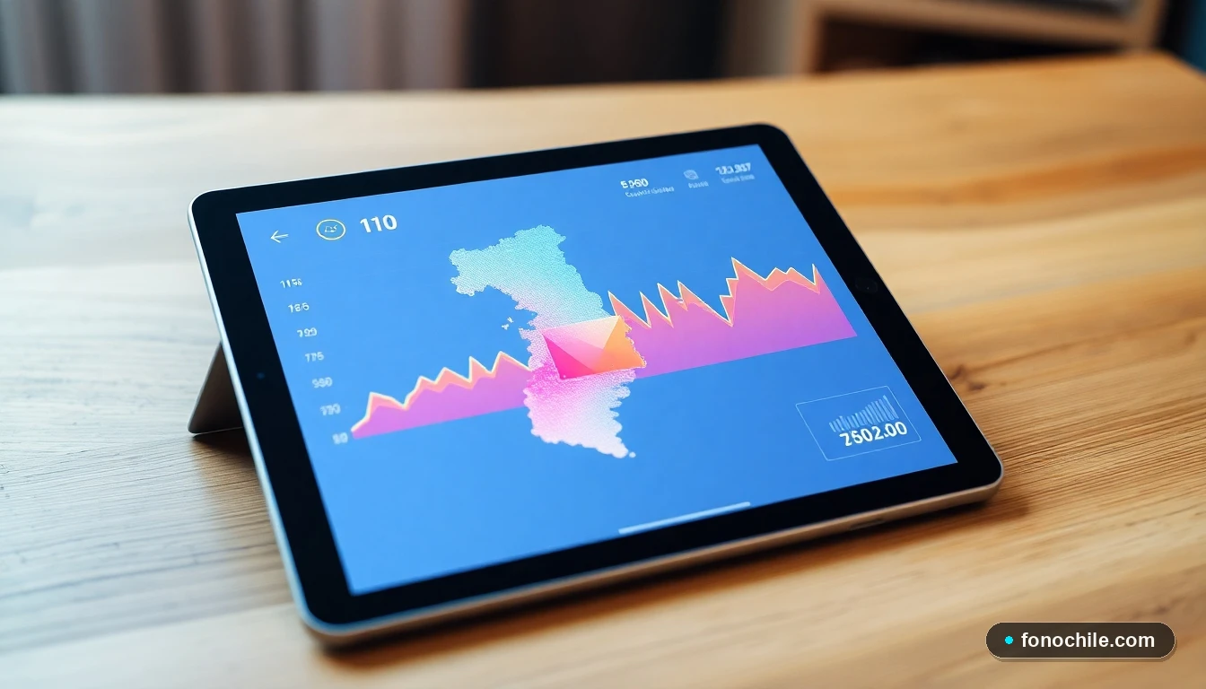 Gráfico abstracto de datos que muestra la velocidad de internet y cobertura en vuelos sobre Chile para streaming en 2026.