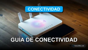 Un router moderno y un teléfono inteligente sobre una mesa de madera rústica, mostrando gráficos abstractos de conectividad en sus pantallas, representando internet en zonas rurales.