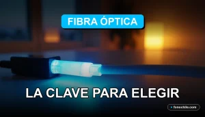 Un cable de fibra óptica brillante con luz azul y naranja en un entorno doméstico moderno y minimalista.