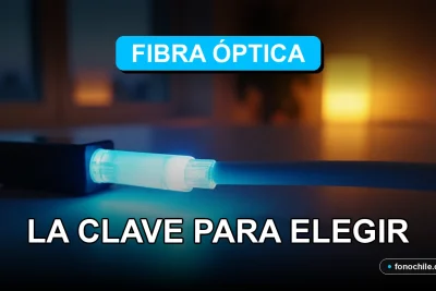 Un cable de fibra óptica brillante con luz azul y naranja en un entorno doméstico moderno y minimalista.