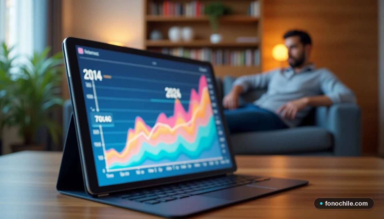 Gráfico abstracto de crecimiento de velocidad de fibra óptica en Chile proyectado al año 2026
