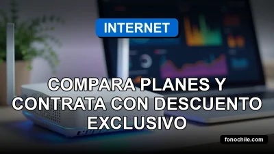 Planes de internet para el hogar 2026 con descuento, gráficos abstractos en una pantalla de laptop sobre una mesa.