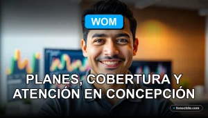 Un hombre sonriente de WOM atiende a un cliente en Concepción, representando el servicio de atención al cliente de la compañía.