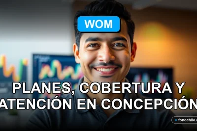 Un hombre sonriente de WOM atiende a un cliente en Concepción, representando el servicio de atención al cliente de la compañía.