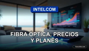 Fibra óptica de Intelcom iluminando un moderno living en Coquimbo con gráficos abstractos en una pantalla.