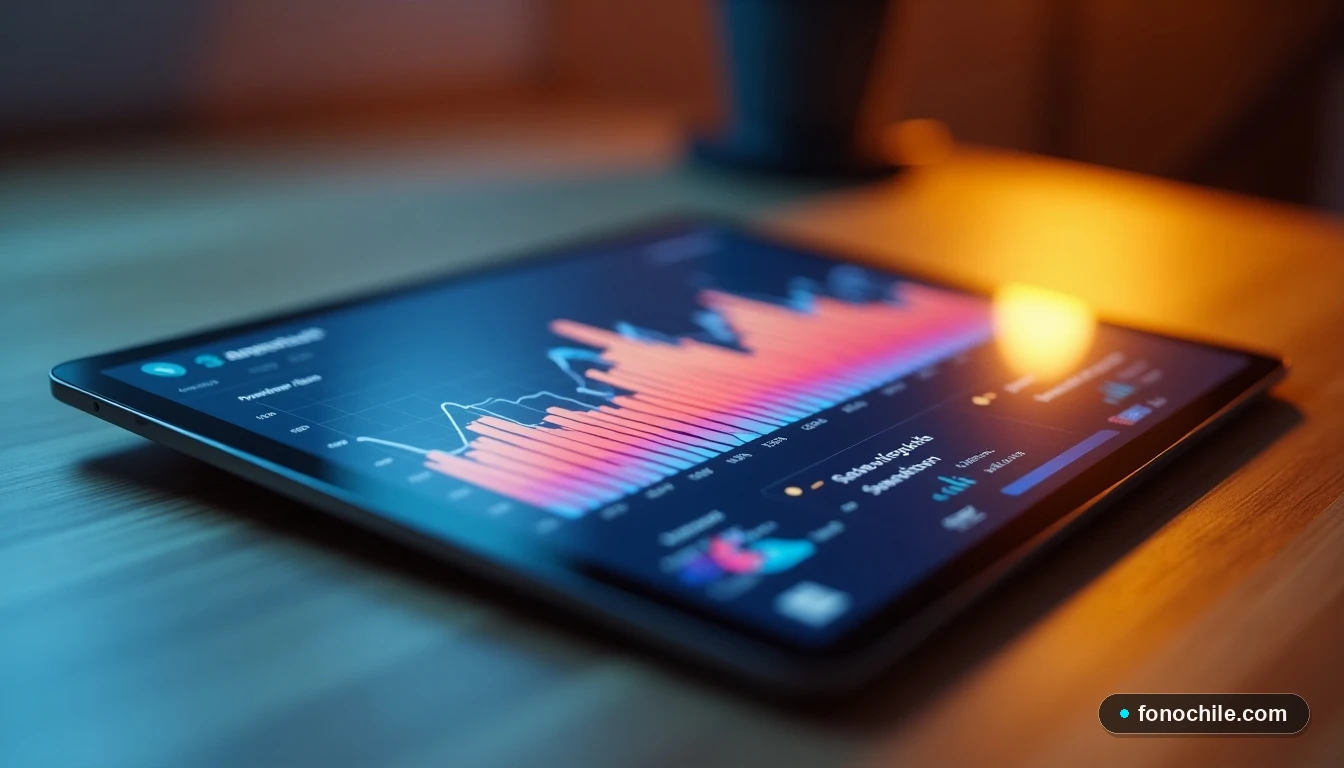 Gráfico abstracto de colores mostrando un aumento en la velocidad de internet simétrica en una tableta