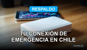Un moderno router de respaldo de internet sobre una mesa de madera, con luces LED azules y pantallas mostrando gráficos abstractos.