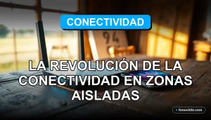 Un moderno router WiFi 6 y un smartphone sobre una mesa de madera rústica, mostrando gráficos abstractos de colores en sus pantallas, simbolizando la revolución de internet rural.