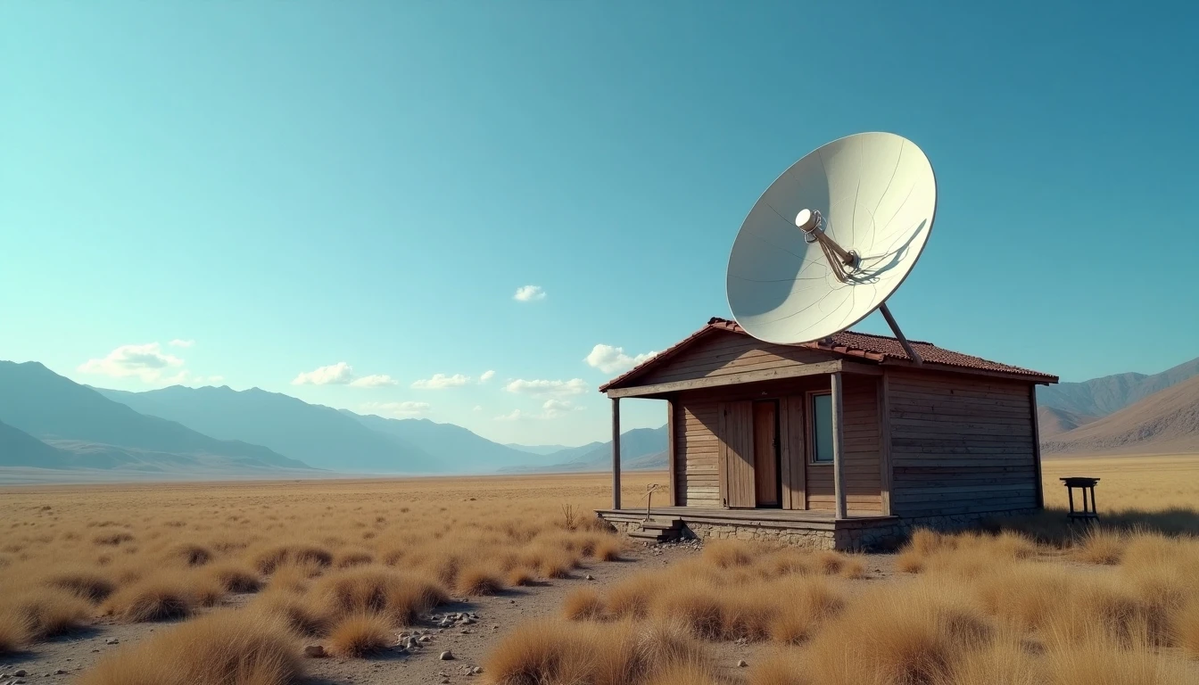 Antena satelital moderna instalada en una cabaña de campo en Chile para proveer internet rural de alta velocidad.