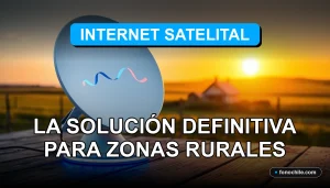 Antena de internet satelital moderna en una mesa de madera rústica, gráficos abstractos en una pantalla de laptop, escena rural tranquila.