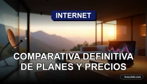 Comparativa de planes de internet satelital en Chile sobre fondo azul oscuro con gráficos abstractos