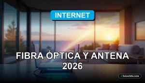 Fibra óptica y antena de internet WiFi para Melipilla y Paine en 2026, concepto de conectividad futura.