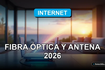 Fibra óptica y antena de internet WiFi para Melipilla y Paine en 2026, concepto de conectividad futura.