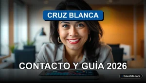 Persona usando su teléfono para contactar a su isapre, con gráficos abstractos en la pantalla.