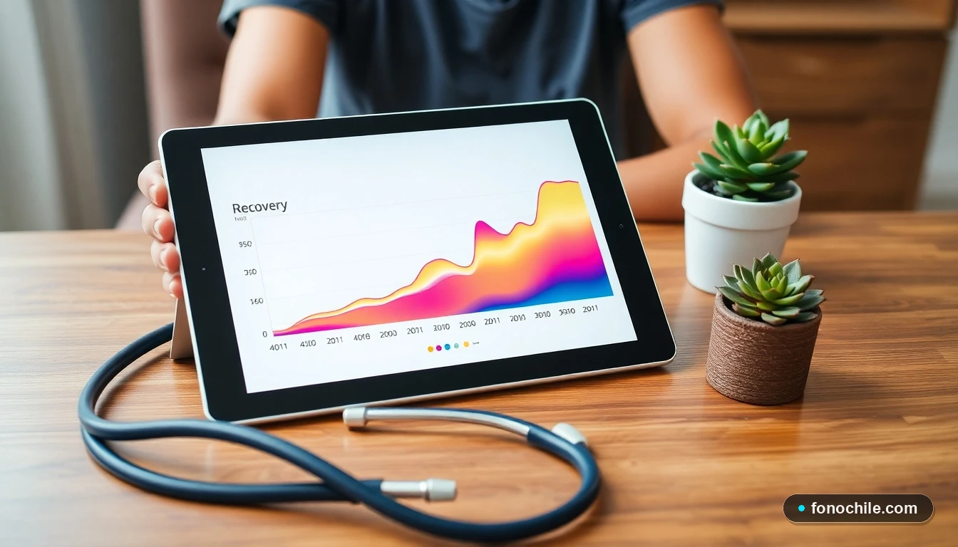 Gráfico abstracto de progreso de recuperación kinésica mostrando mejora en movilidad y reducción del dolor