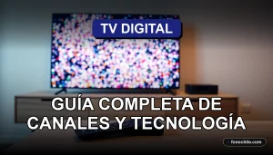 Guía de canales y tecnología de la TV Digital en Chile para el año 2026, mostrando un moderno televisor 4K.