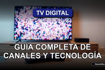 Guía de canales y tecnología de la TV Digital en Chile para el año 2026, mostrando un moderno televisor 4K.