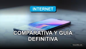 Comparativa visual de bolsas de internet prepago en Chile mostrando un teléfono inteligente moderno sobre una mesa de trabajo limpia.