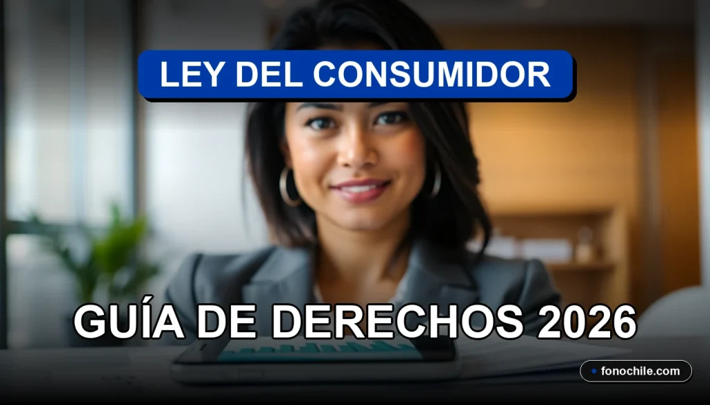 Guía de derechos del consumidor en Chile mostrando un documento legal sobre una mesa de madera moderna.