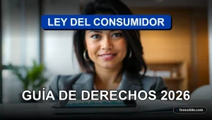 Guía de derechos del consumidor en Chile mostrando un documento legal sobre una mesa de madera moderna.