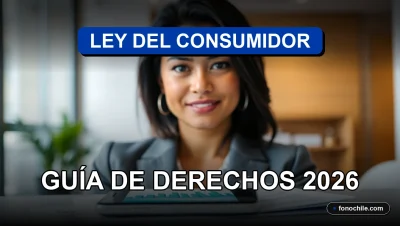 Guía de derechos del consumidor en Chile mostrando un documento legal sobre una mesa de madera moderna.