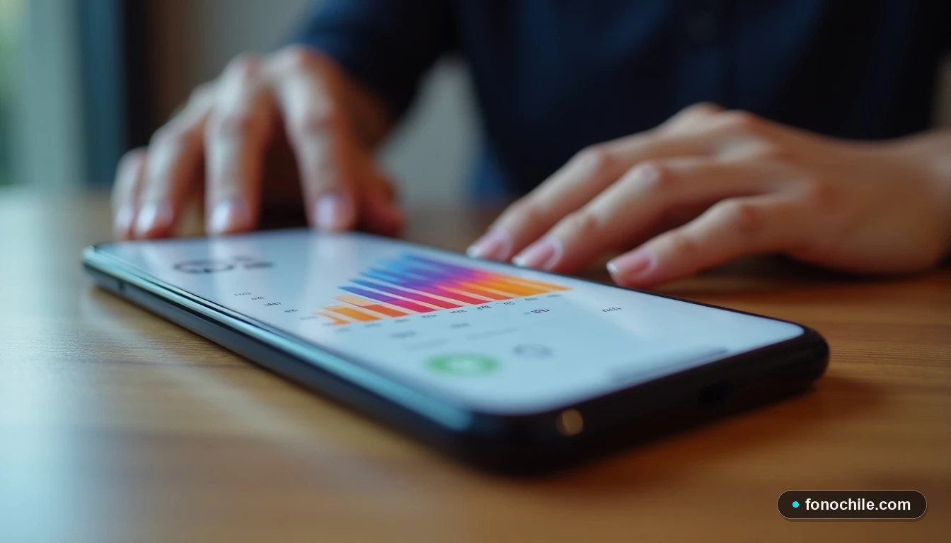 Gráfico abstracto de colores que representa la seguridad de datos biométricos en un smartphone en Chile.