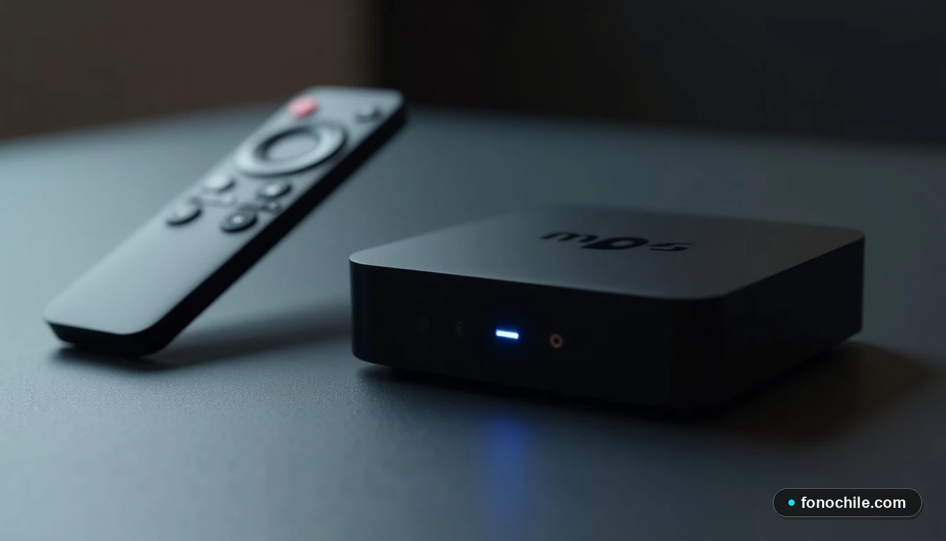 Decodificador y control remoto de Movistar en primer plano, representando el acceso a la guía de canales.