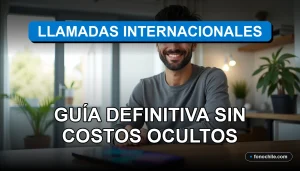 Una guía visual sobre cómo realizar llamadas internacionales en 2026 sin costos sorpresa, mostrando tecnología moderna y transparente.