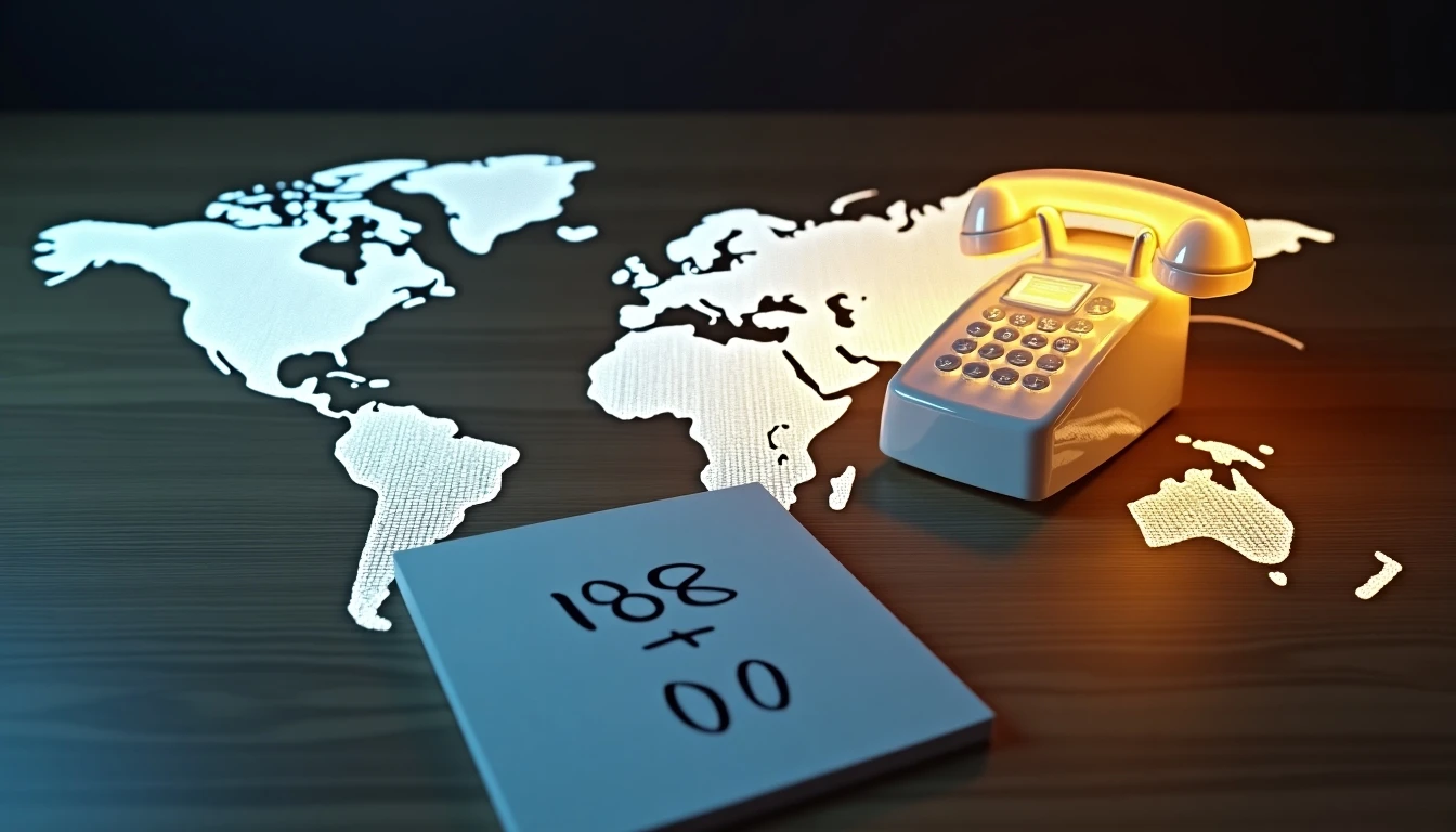 Guía visual para llamadas internacionales Telsur: teléfono y códigos de marcación sobre mapa mundial.