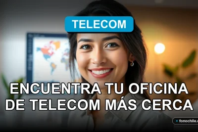 Una mujer sonriente en una oficina moderna de telecomunicaciones, con un mapa digital abstracto en una pantalla de fondo.