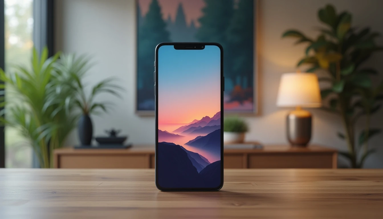 Un teléfono inteligente de última generación sobre un escritorio de madera, listo para usar en Chile con conexión 5G.