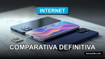 Comparativa de modernos planes de celular para 2026 mostrando smartphones y una tarjeta SIM sobre una mesa.