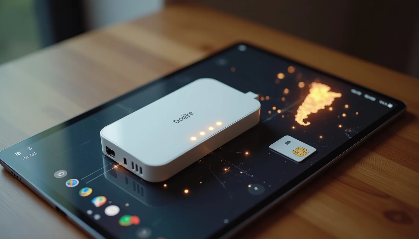 Router móvil y SIM sobre mapa de cobertura en Chile para planes de internet 2026