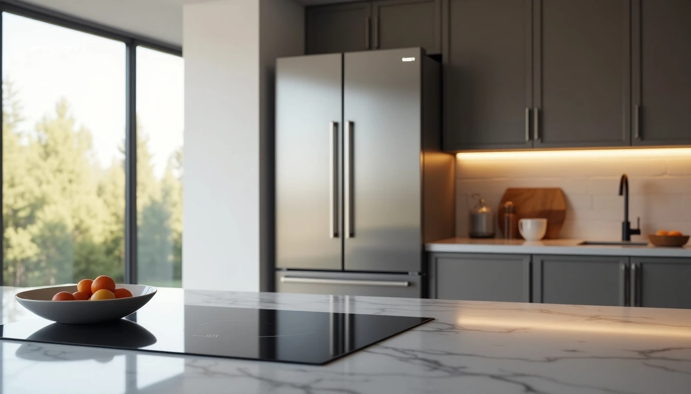 Electrodomésticos Mademsa de acero inoxidable en una cocina moderna y luminosa.