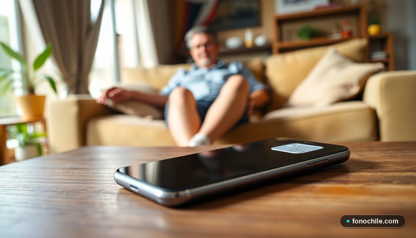 Smartphone con chip prepago sobre una mesa, representando la gestión sencilla de mantener un número activo en Chile.