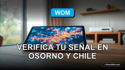 Mapa de cobertura de red WOM 2026 mostrando señal en Osorno y Chile en una tablet moderna.