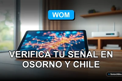 Mapa de cobertura de red WOM 2026 mostrando señal en Osorno y Chile en una tablet moderna.