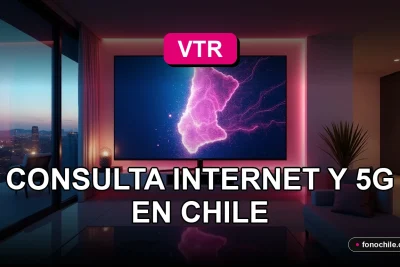 Mapa de cobertura de internet y 5G de VTR en Chile mostrado en una pantalla con gráficos abstractos.