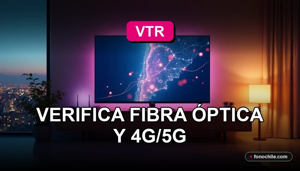 Mapa de cobertura VTR 2026 mostrando fibra óptica y red 5G en un entorno doméstico moderno.