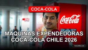 Modern Coca-Cola vending machine in a bright, clean public space in Chile, 2026.