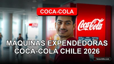 Modern Coca-Cola vending machine in a bright, clean public space in Chile, 2026.