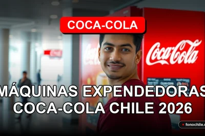 Modern Coca-Cola vending machine in a bright, clean public space in Chile, 2026.