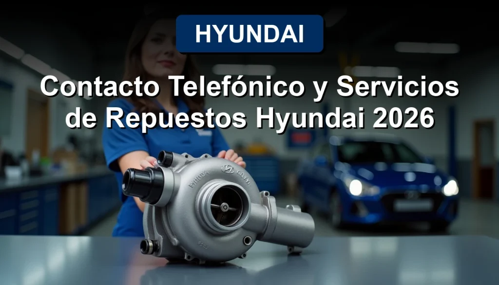 María Soto, especialista en repuestos Hyundai, junto a un motor desarmado mostrando un componente genuino.