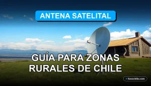 Antena satelital parabólica moderna instalada en un campo rural chileno con montañas al fondo.