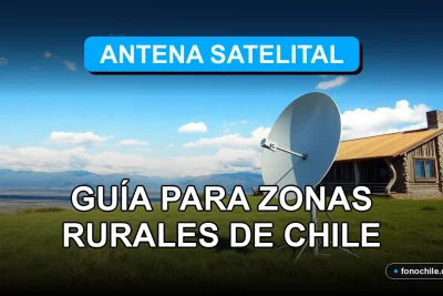 Antena satelital parabólica moderna instalada en un campo rural chileno con montañas al fondo.