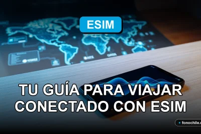 Un teléfono inteligente moderno con una pantalla que muestra gráficos abstractos de conectividad, descansando sobre una mesa de madera clara junto a un mapa mundial digital borroso.